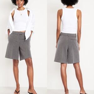 Old Navy Mid-Rise Taylor Bermuda Shorts Gray 10-inch Inseam Adjustable Waist 10